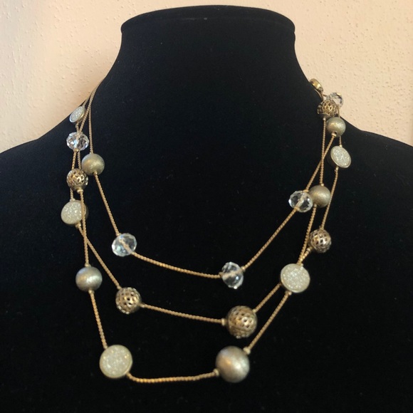 Jewelry - 3 Layered Silver & Gold Beaded Sparkle Necklace